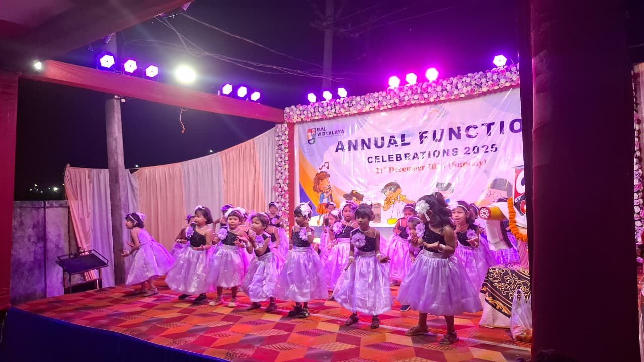 Children dancing on stage at Annual Function Celebrations 2025