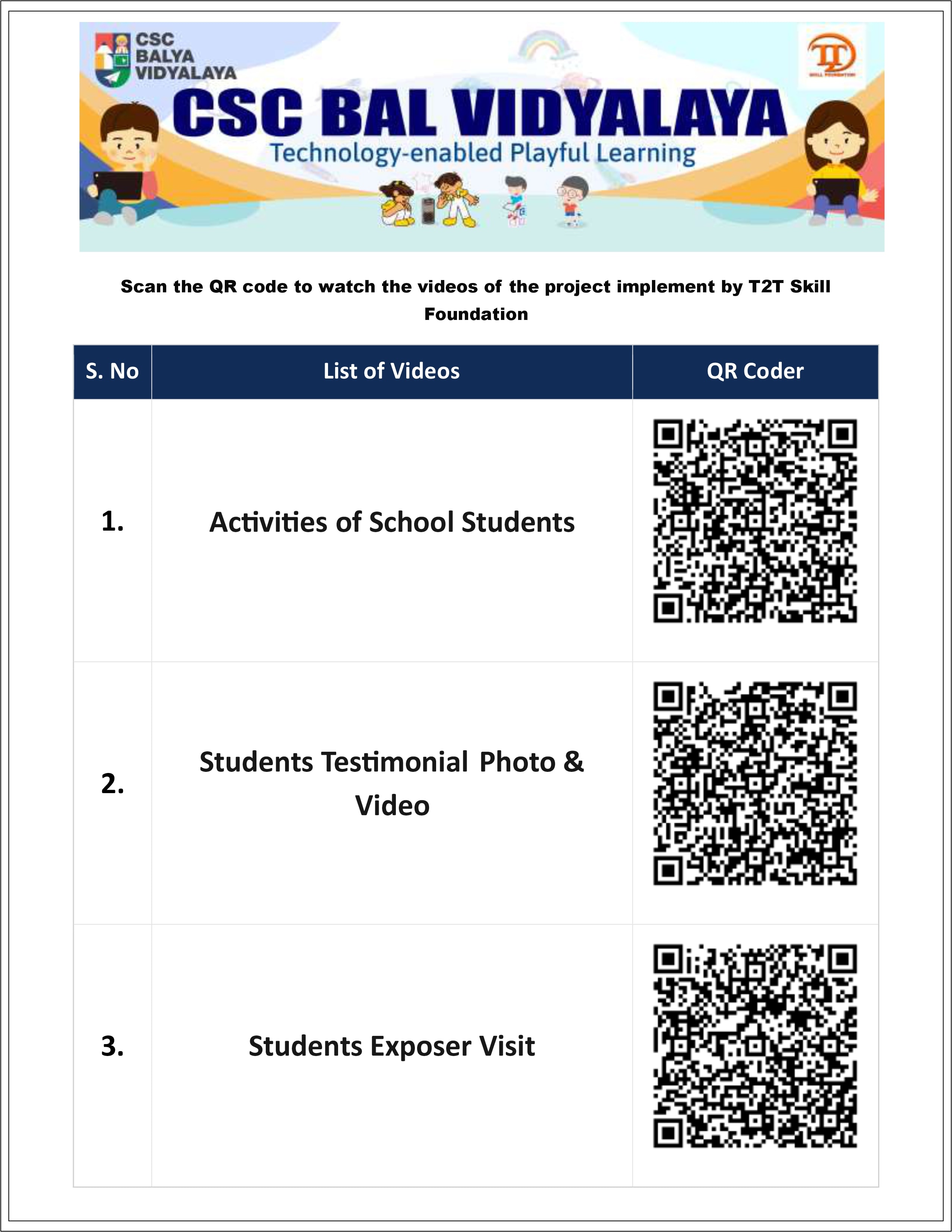 Bal Vidyalaya programme overview poster