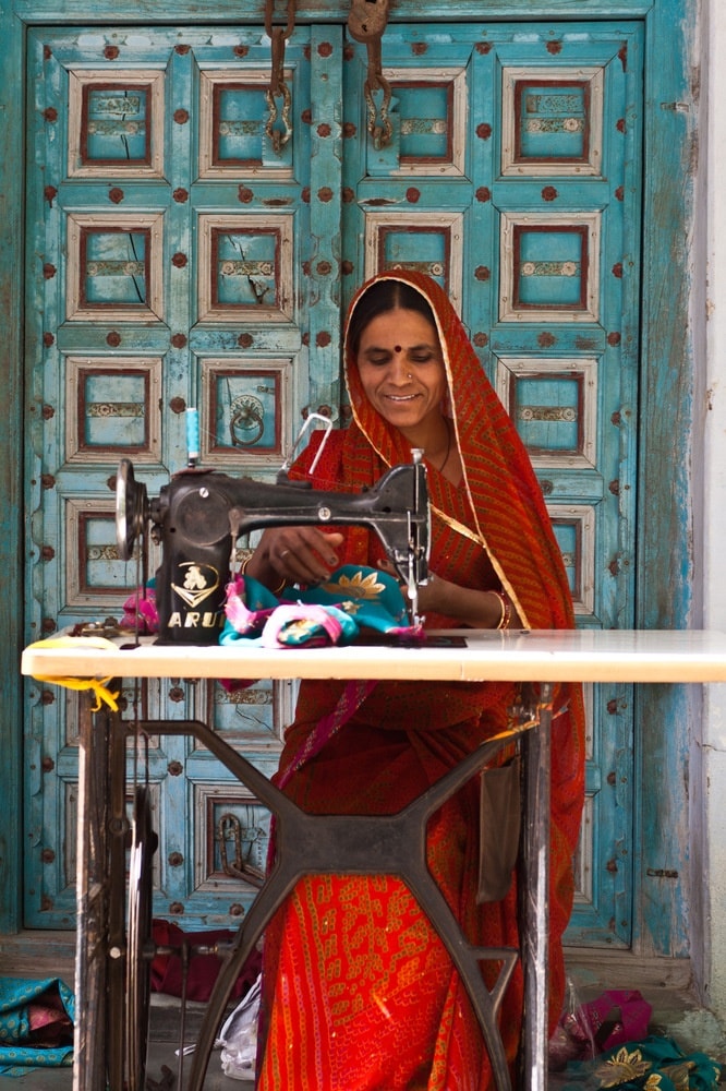 Women learning sewing and vocational skills at a training centre